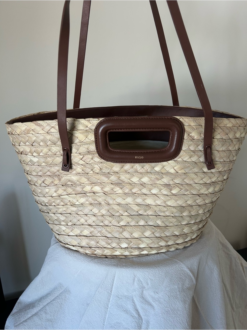 Maje woven Tote with Brown Leather Handles - Picture 4 of 9